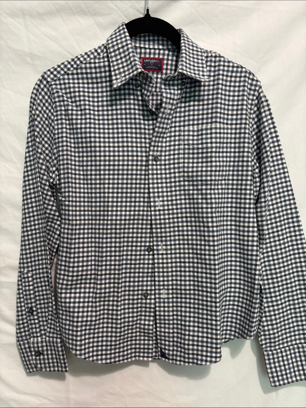 Untuckit Boy’s Navy & White Gingham Button-Down Shirt